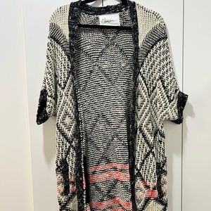 Cadi Designer Black & White Cardigan with Pink Accents